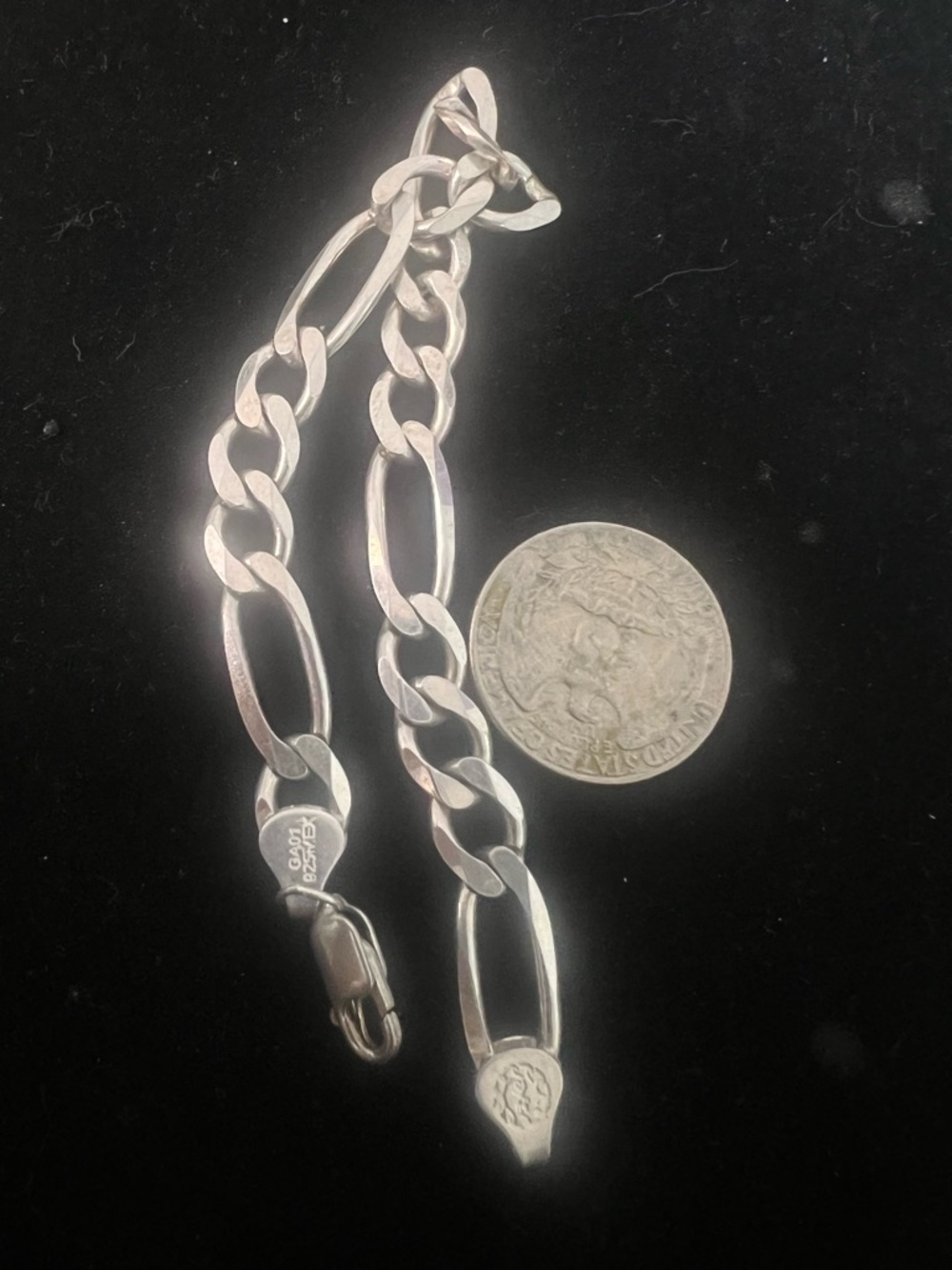 925 STERLING SILVER MEXICO SIGNED FIGARO BRACELET.  8in. Nice!